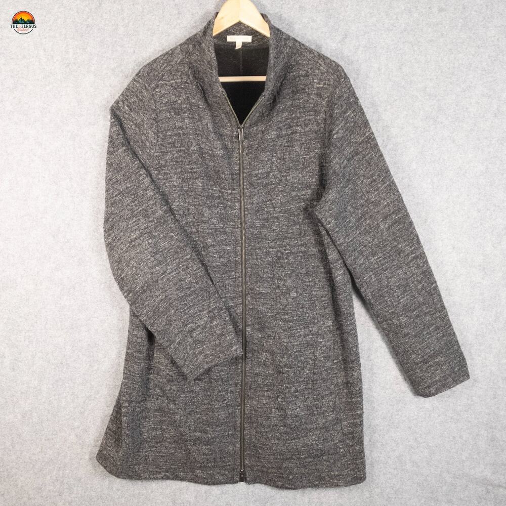 Eileen Fisher Long Sweater Gray Heather Full-Zip Long Sleeve Women's Size XL